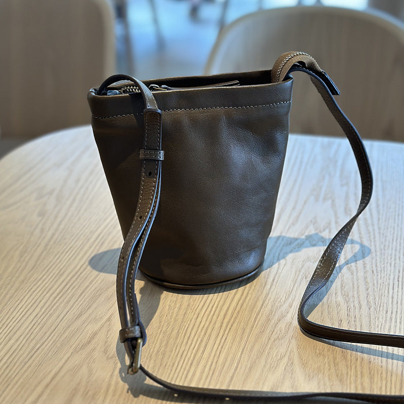 Women's Style Top Layer Cowhide Mini Retro Bucket Bags