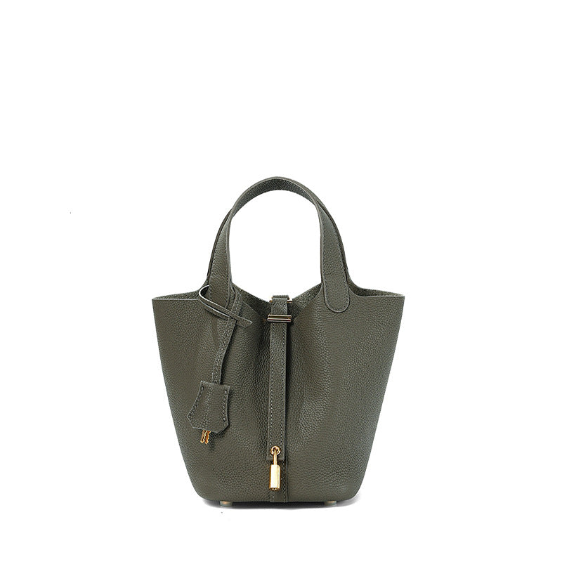 Women's High Quality Genuine Leather Vegetable Basket First Layer Cowhide Bucket Bags