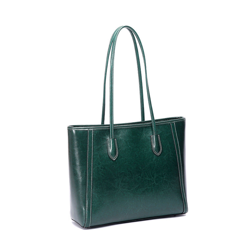 Women's Capacity Commuter Oil Wax Cowhide High-grade Tote Bags