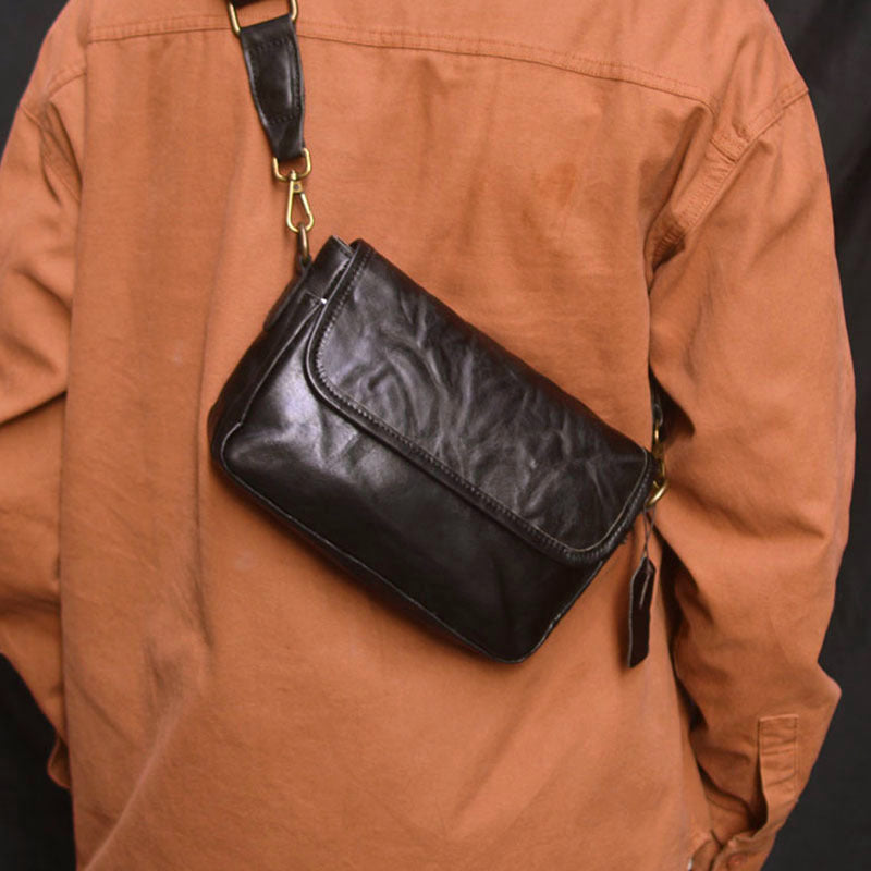Men's Zipper Cover Type High Texture Pleated Design Men's Messenger Bags