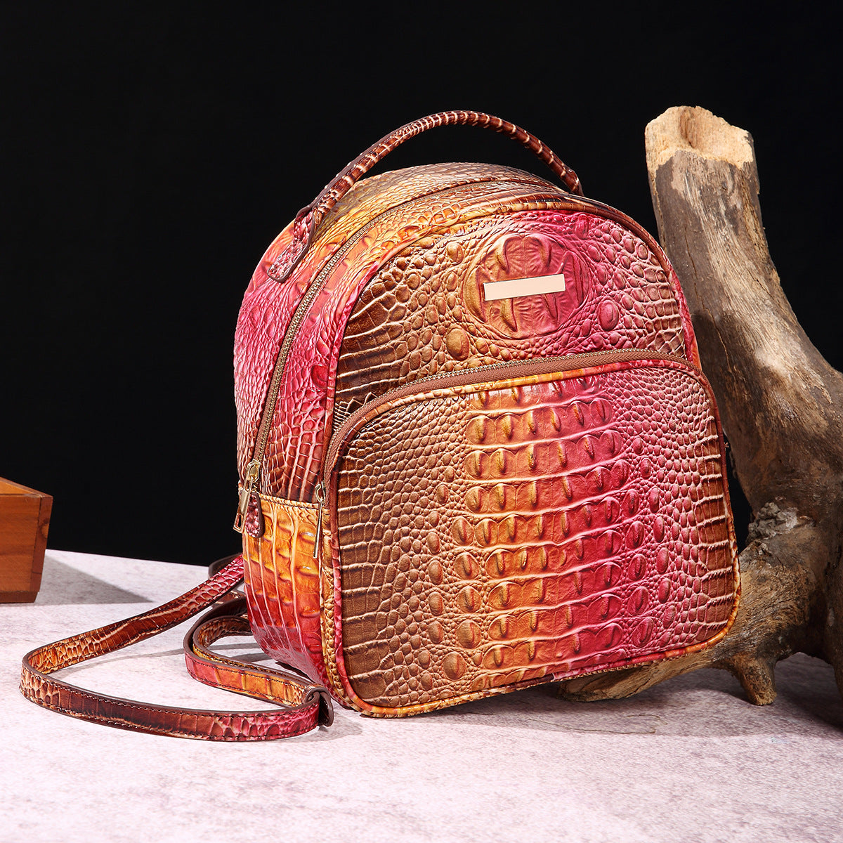 Women's Graceful Retro Crocodile Pattern Brahmin Backpacks