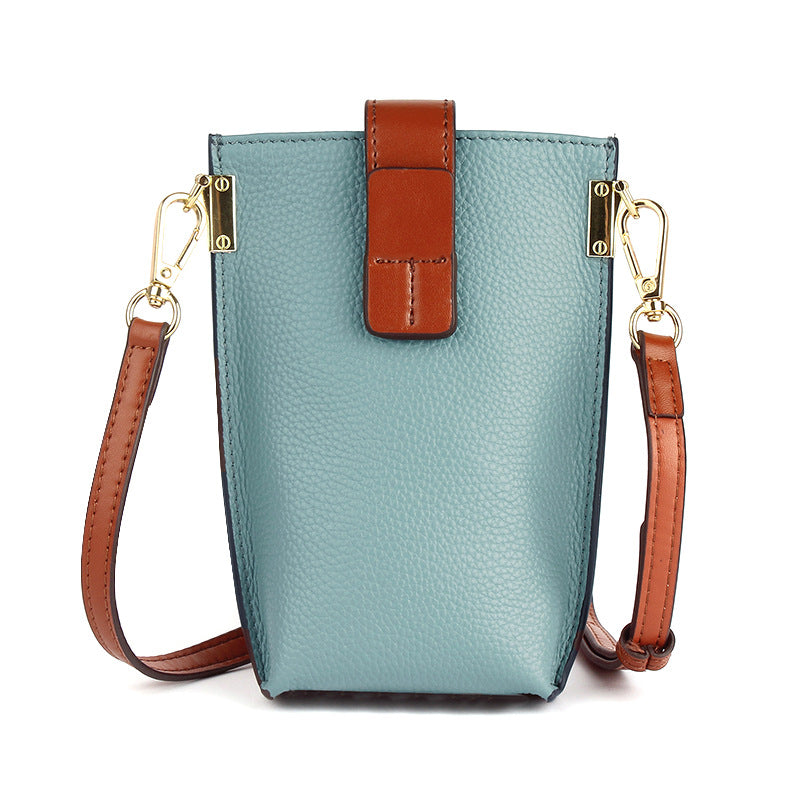 Women's Layer Cowhide Simple Cell Contrast Color Phone Bags