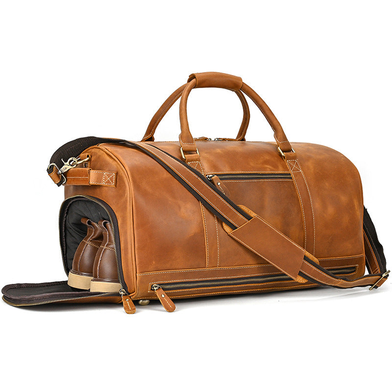 Men's Crazy Horse Leather With Shoe Position Travel Bags