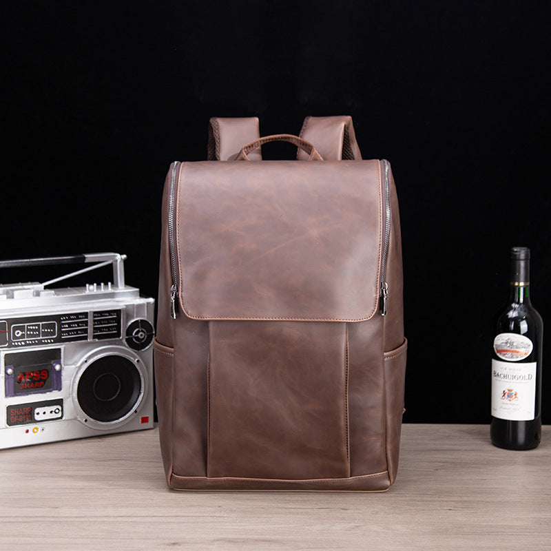 Men's Crazy Horse Leather Male Korean Style Fashion Leisure Backpacks