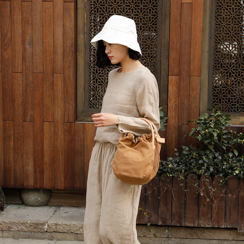 Women's Style Wax Rope Drawstring Canvas Idle Handbags