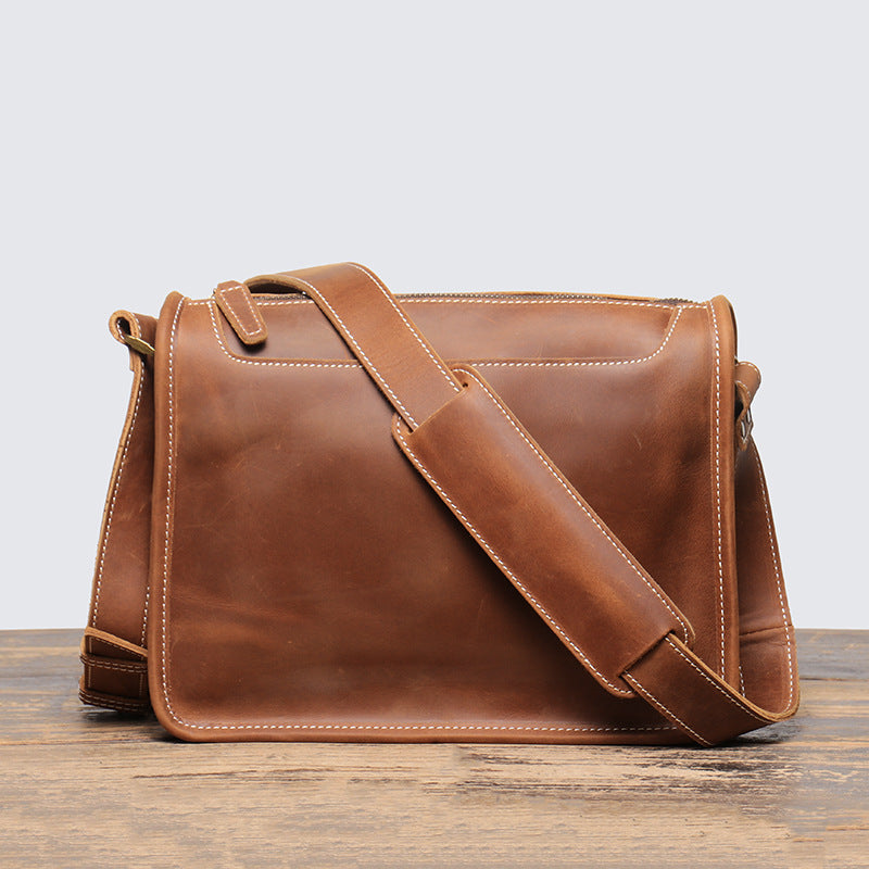 Men's First Layer Cowhide Handmade Crazy Horse Leather Men's Shoulder Bags