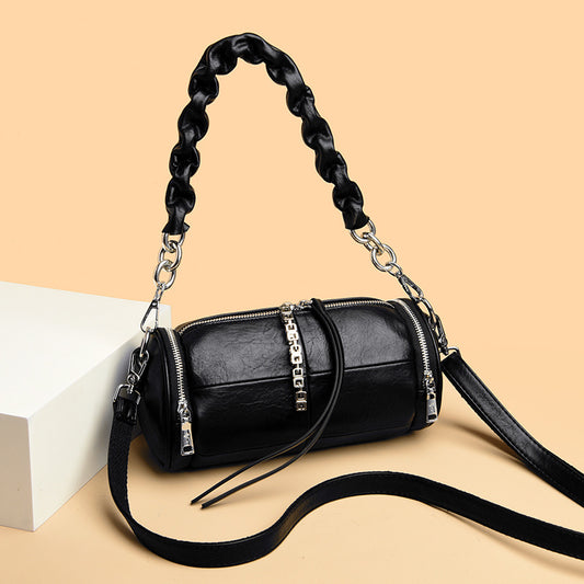 Women's Creative Pleated Strap Oil Wax Leather Shoulder Bags