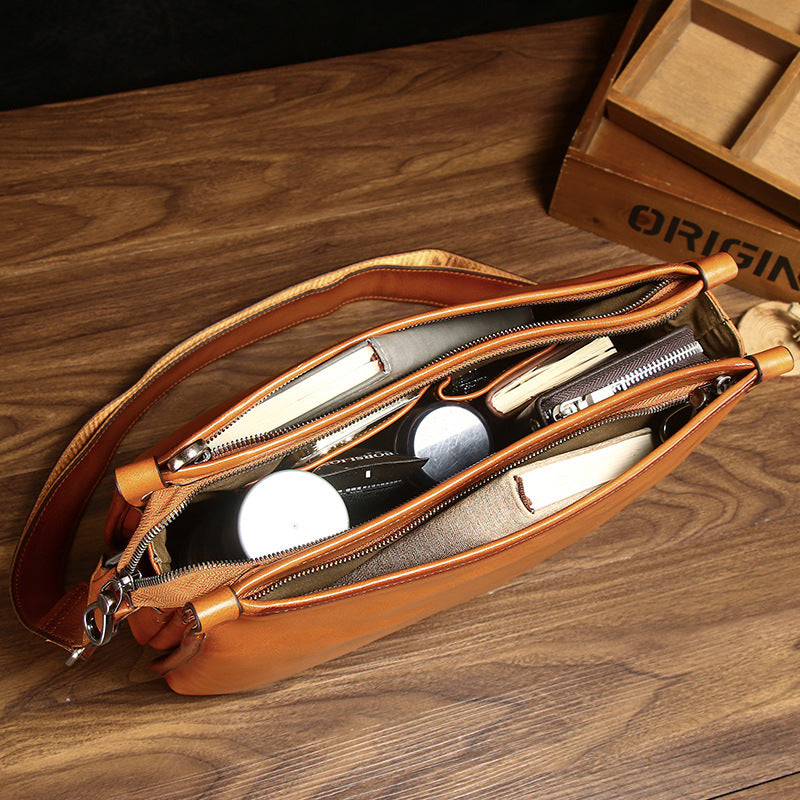 Men's Autumn First Layer Vegetable Tanning Leather Men's Messenger Bags