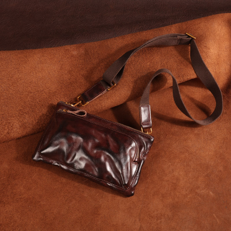 Men's Genuine Leather Retro Vegetable Tanned Tanning Men's Chest Bags