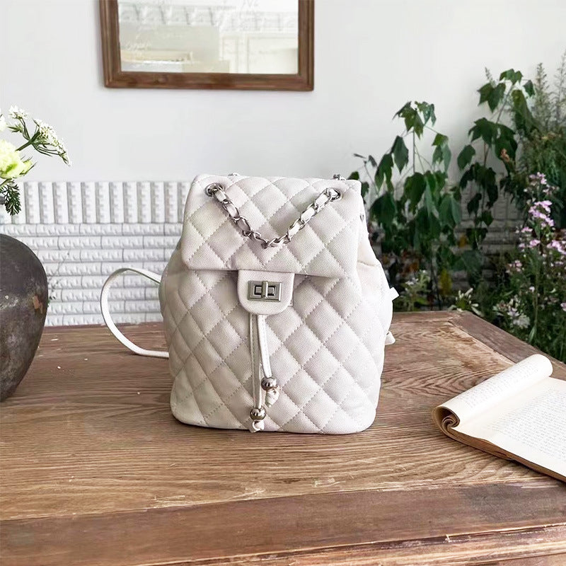 Women's Fashionable Diamond Pattern Mini Cowhide Classic Backpacks