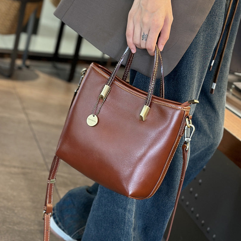 Women's Genuine Leather Retro Top Layer Vegetable Tanning Large Shoulder Bags