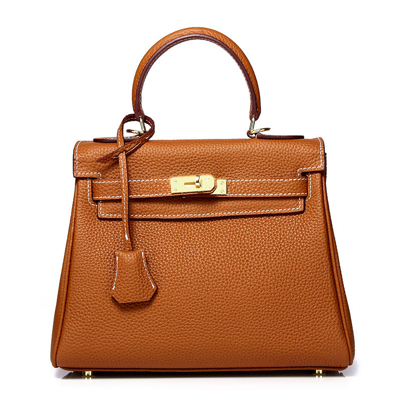 Women's First Layer Cowhide Kelly Litchi Grain Cow Leather Handbags