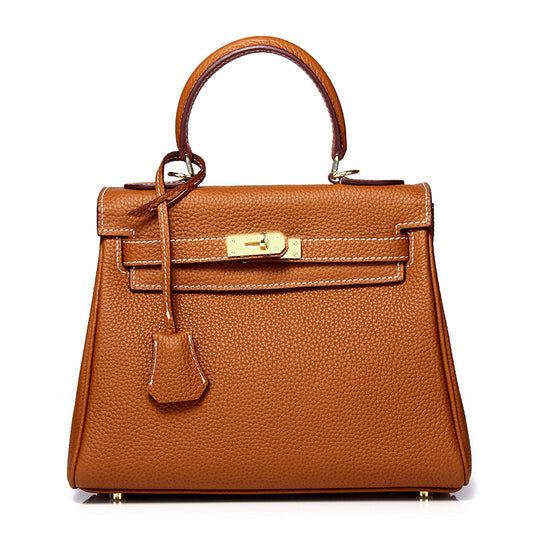 Women's First Layer Cowhide Kelly Litchi Grain Cow Leather Handbags