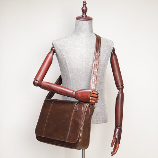Cattle Leather Oil Wax Computer Business Men's Shoulder Bags