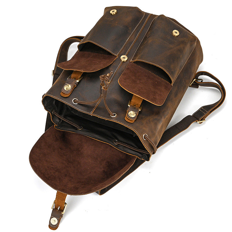 Men's Retro Crazy Horse Fashion Can Hold Backpacks