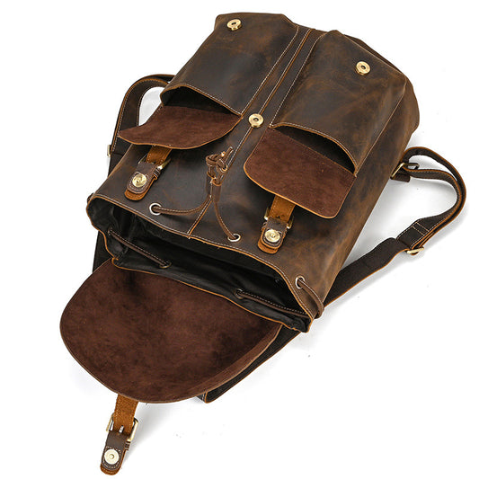Men's Retro Crazy Horse Fashion Can Hold Backpacks