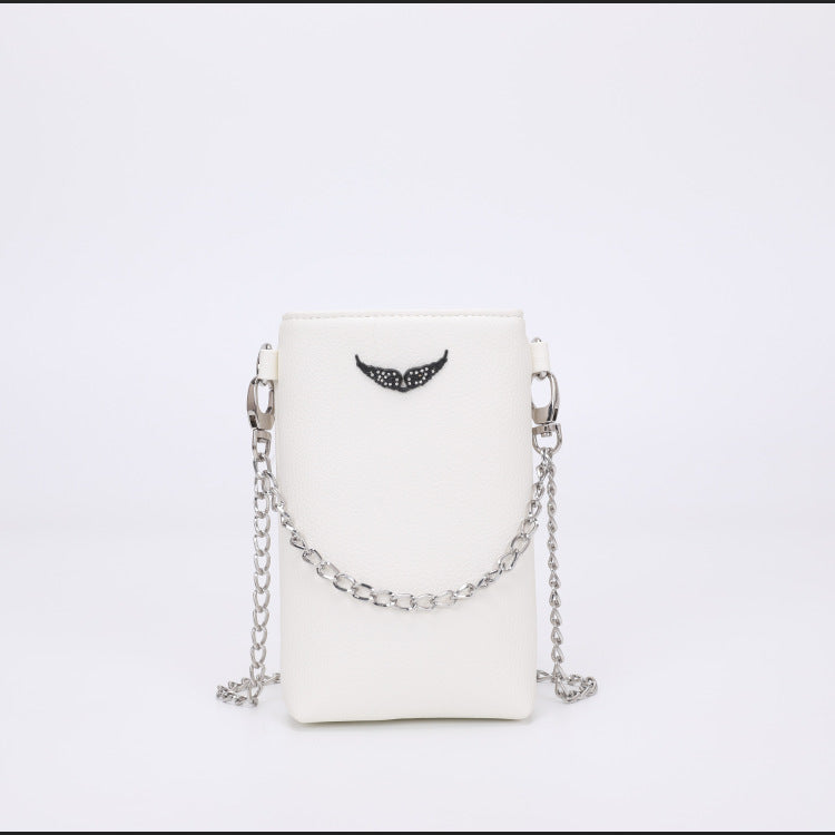 Mobile Classic Wings Rhinestone Texture Lychee Crossbody Bags