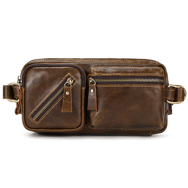 Men's Leather Retro Crazy Horse Mobile Men's Chest Bags