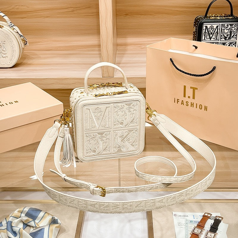 Women's High-grade Leather Embroidered Portable Box Fashion Crossbody Bags