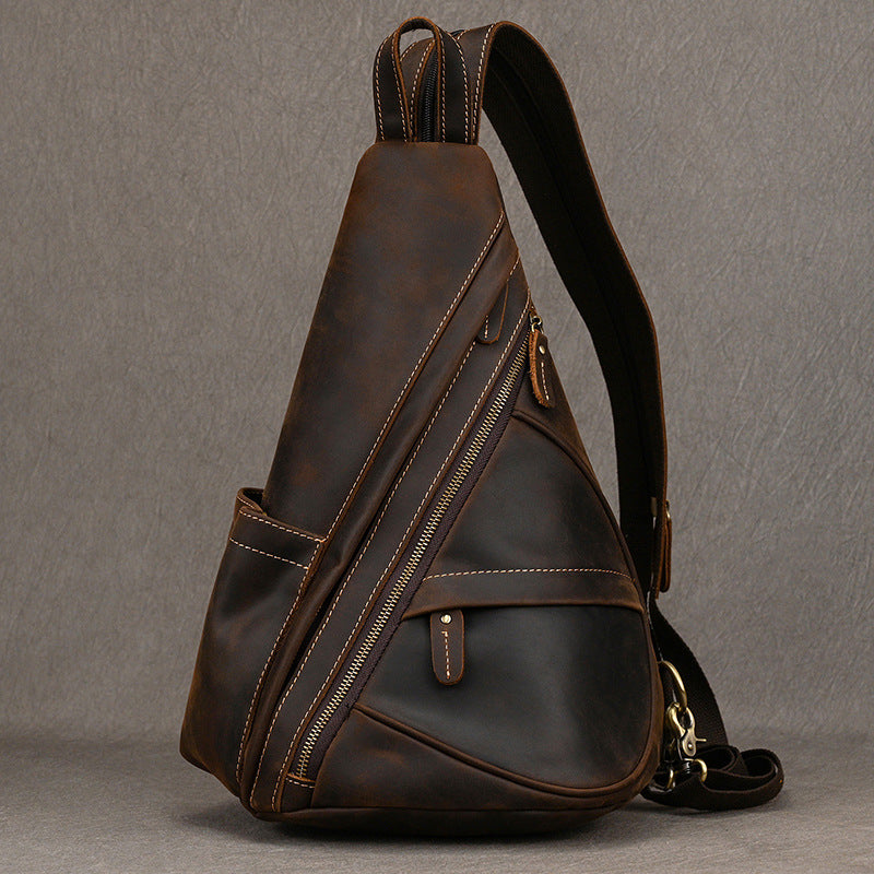 Men's Vintage Leather Crazy Horse Cowhide Men's Chest Bags