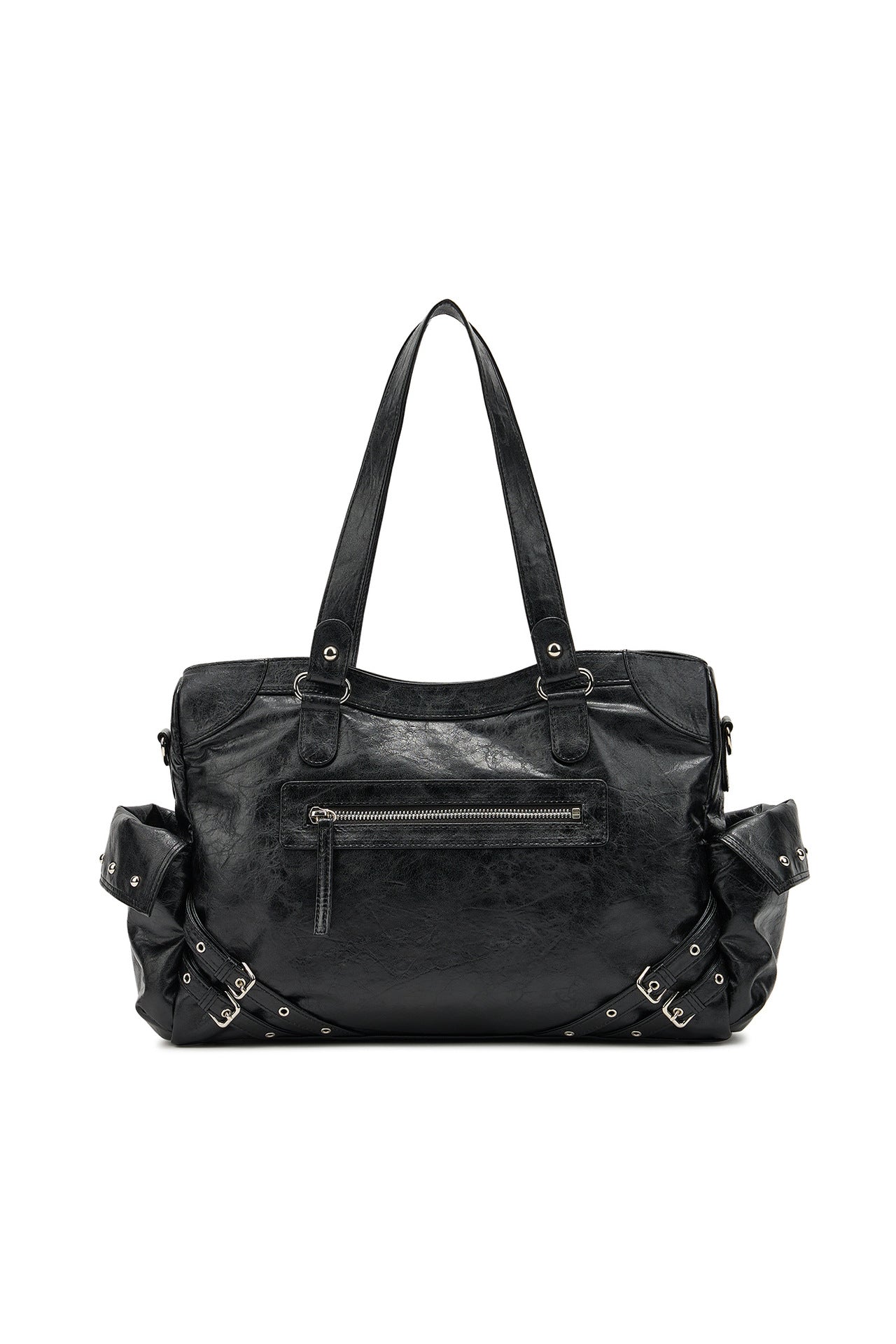 Women's Niche Motorcycle Large Drawstring Pocket Studded Tote Bags