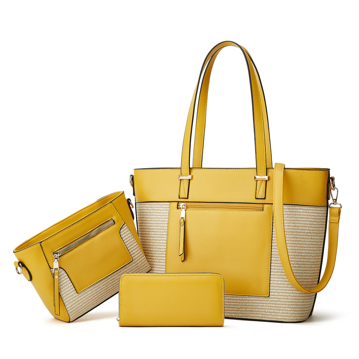 Pretty Color Matching Woven Three-piece Set Tote Bags