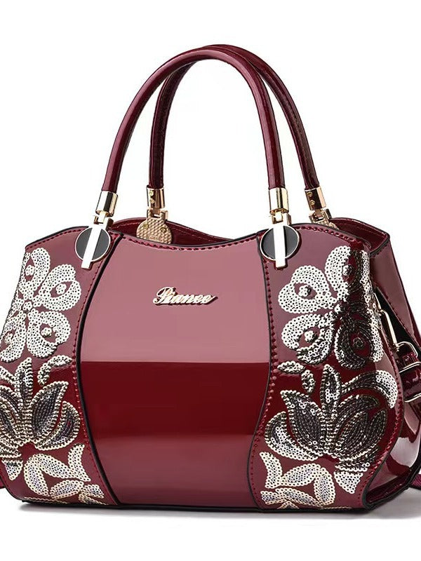 Women's Elegant Genuine Leather Mother Patent Bucket Bags