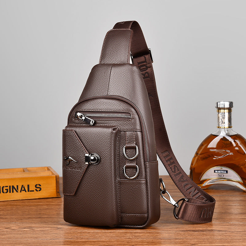 Men's Leather Cowhide Korean Style Trendy Men's Chest Bags