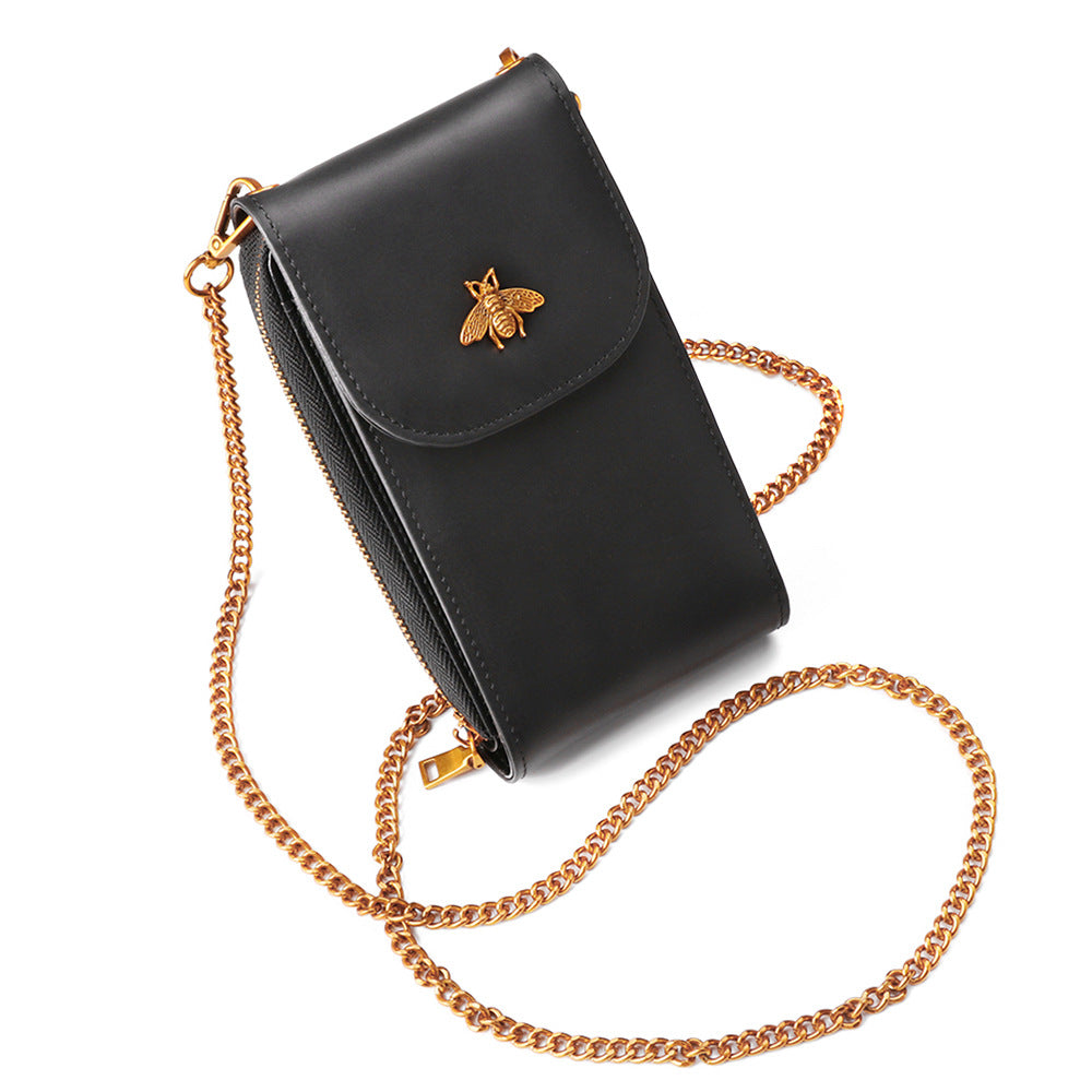 Women's Capacity Vertical Genuine Leather Exquisite Chain Phone Bags