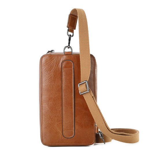 Men's Multifunctional Clutch Cowhide Leather Vintage Crazy Horse Men's Chest Bags