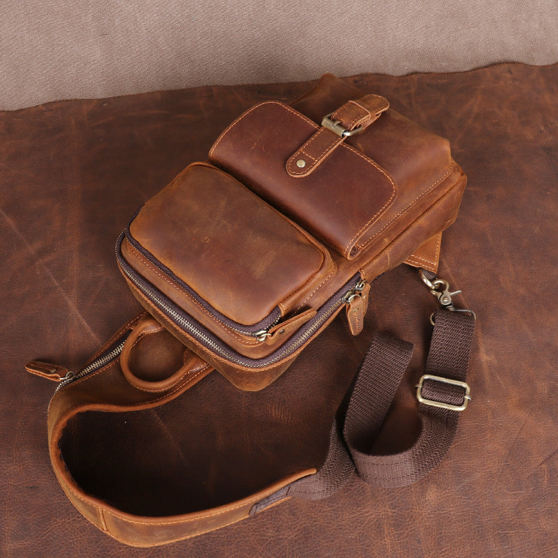 Men's Retro Handmade Genuine Leather First Layer Men's Chest Bags