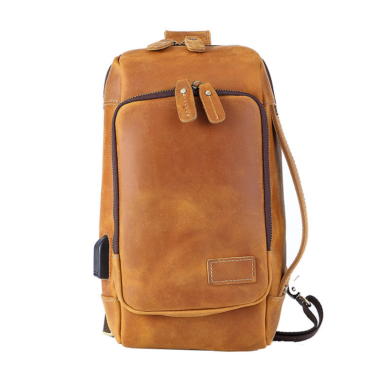 Men's Retro Genuine Leather First Layer Cowhide Men's Chest Bags