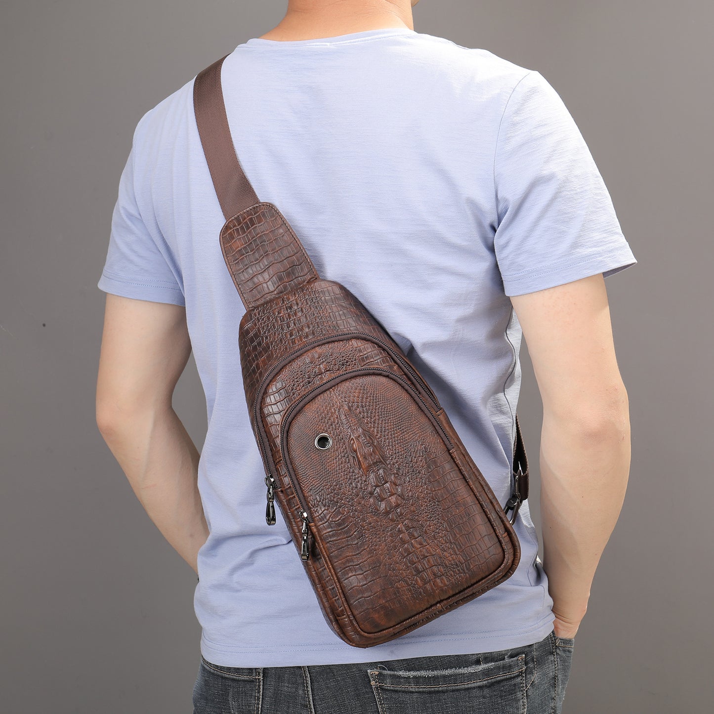 Men's Classic Leather Cowhide Crocodile Pattern Bags