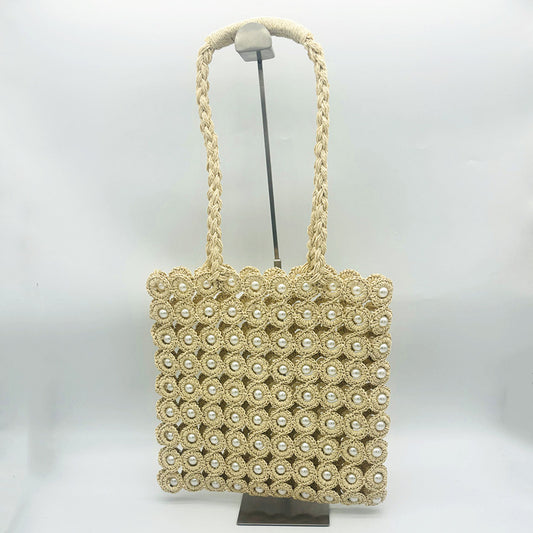 Women's Pearl Inlaid Woven Shopping Straw Summer Shoulder Bags