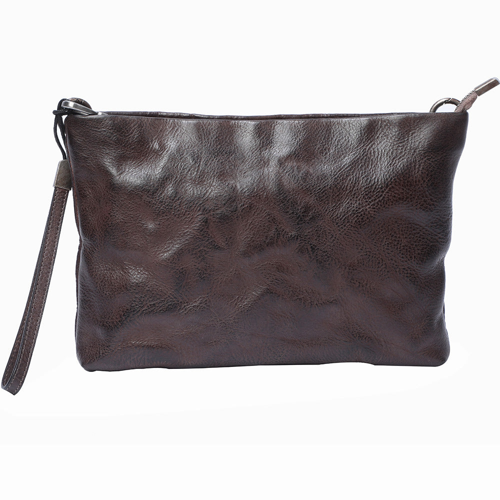 Vintage Leather Pleated First Layer Cowhide Men's Shoulder Bags