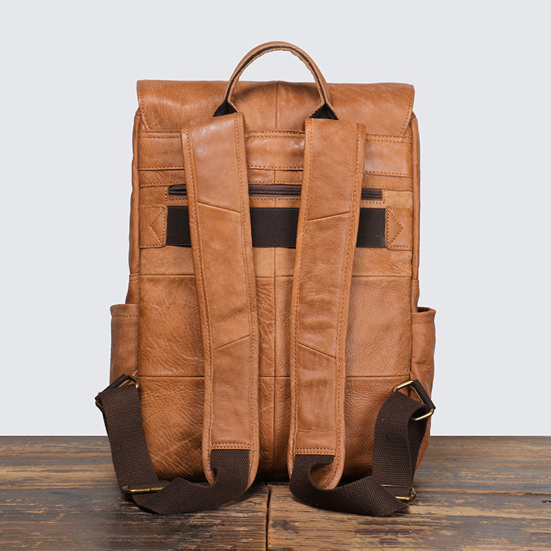 Men's Retro Fashion Leather Frosted Cowhide Large Backpacks