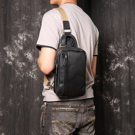 Women's & Men's & Trendy Cool Oil Leather Genuine Large Men's Chest Bags