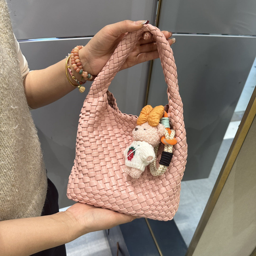 Women's Handmade Woven Vegetable Basket Cowhide Portable Shoulder Bags
