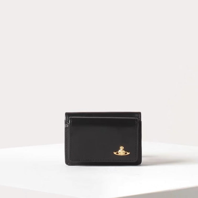 Tri Fold Cowhide Solid Color Long Card Holder