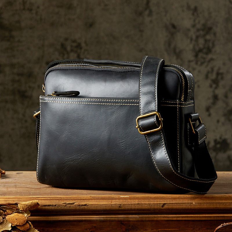 Men's Handmade Cowhide Cross Simple Retro Green Shoulder Bags