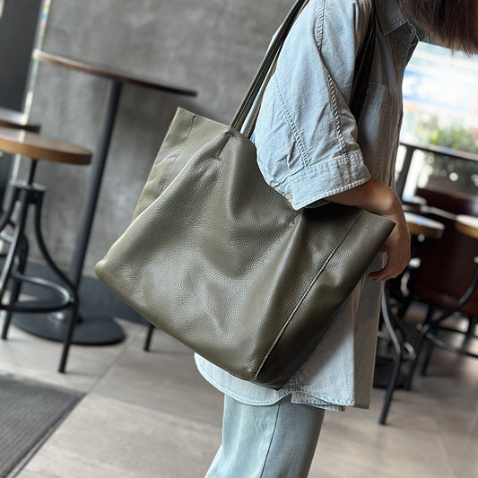 Women's Top Layer Cowhide Big Shopping Genuine Leather Simple Tote Bags