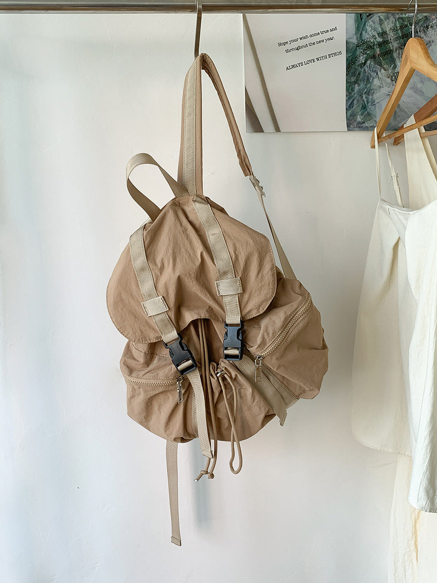 Flip Drawstring Pleated Simple Female College Backpacks