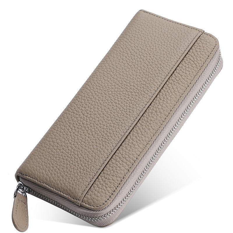 Leather Long Swiping Storage Top Layer Card Holder