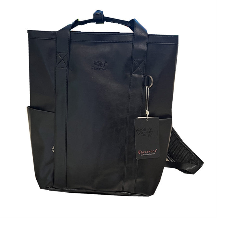 Men's Three Boxes Fashion Soft Leather Male Backpacks