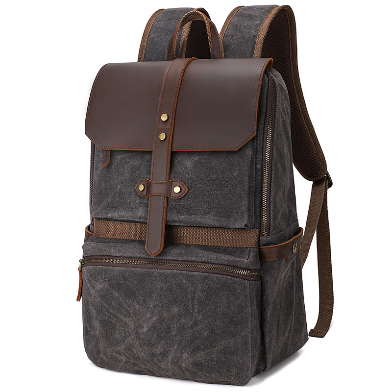 Men's Waterproof Waxed Canvas Crazy Horse Leather Retro Backpacks