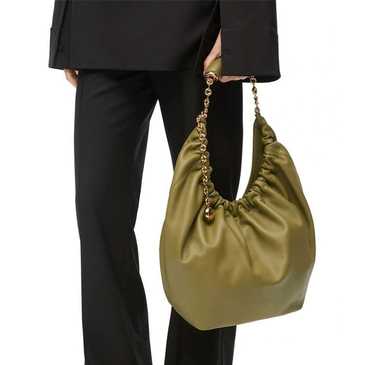 High Texture Pleated Soft Cowhide Chain Bags