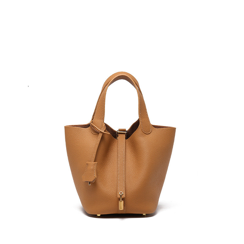 Women's High Quality Genuine Leather Vegetable Basket First Layer Cowhide Bucket Bags