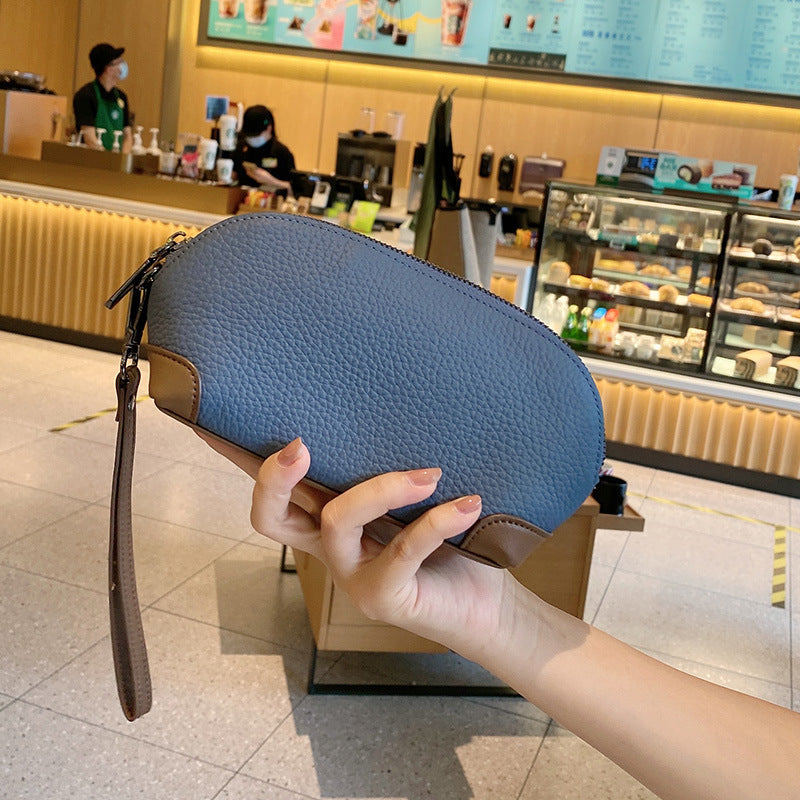Women's First Layer Leather Contrast Color Portable Handbags