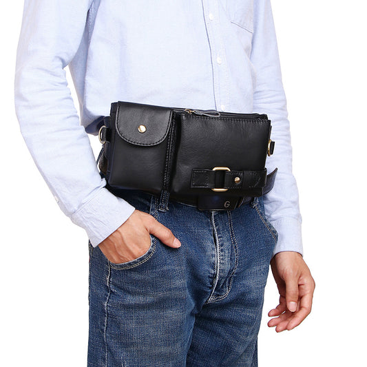 Men's Cattlehide Leather Fashion Version Solid Color Men's Waist Packs