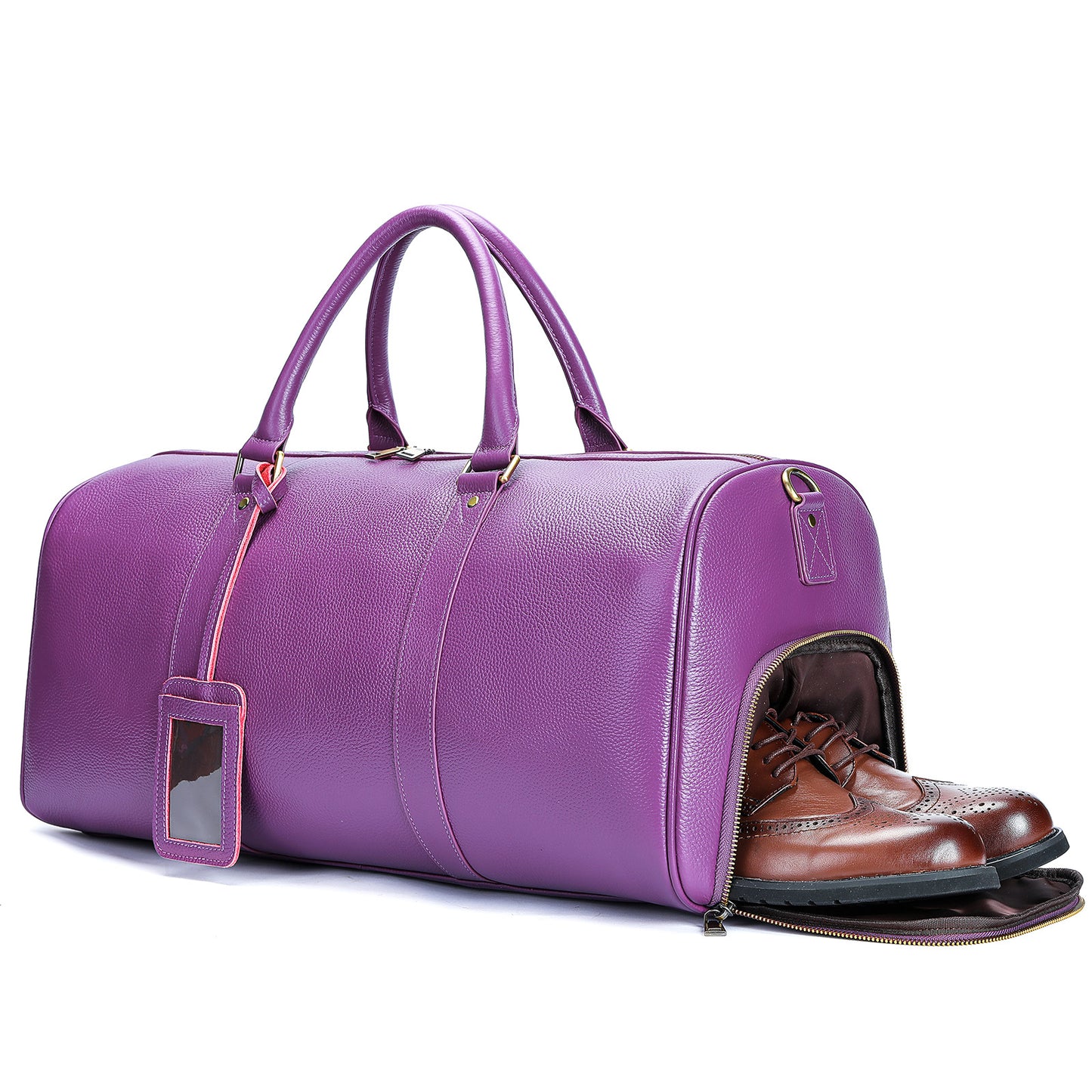 Men's Traveling Black With Shoe Position Cowhide Travel Bags